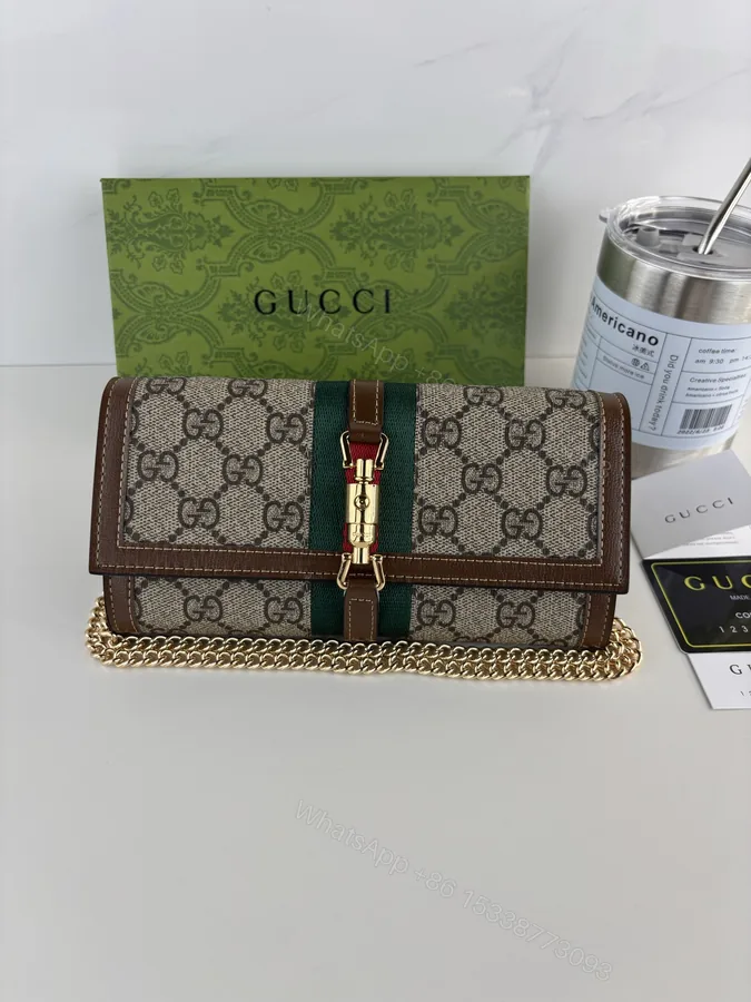 View 1 of Gucci原單女用喬姬鏈條包 GG老花綠紅織帶復古扣飾設計