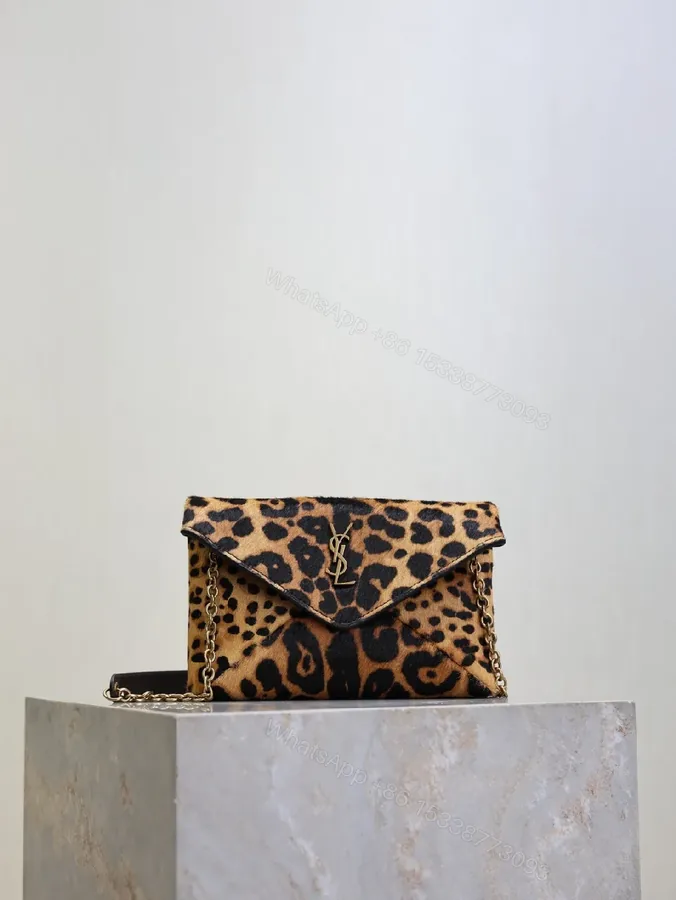 View 1 of Leopard Print Luxe Clutch with Gold Chain