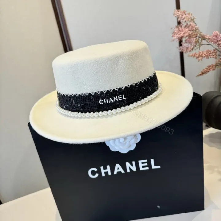 View 1 of White Wool Fedora with Pearl Detail, Couture-Style Fedora, One-Size
