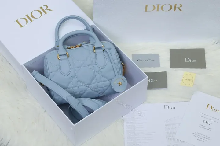 View 1 of Soft Blue Quilted Mini Satchel - Dior-Inspired Luxury Bag