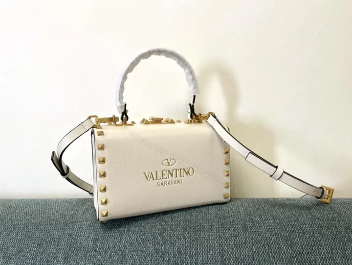 View 1 of Ivory Rockstud Box Bag: Valentino Garavani Mini Crossbody