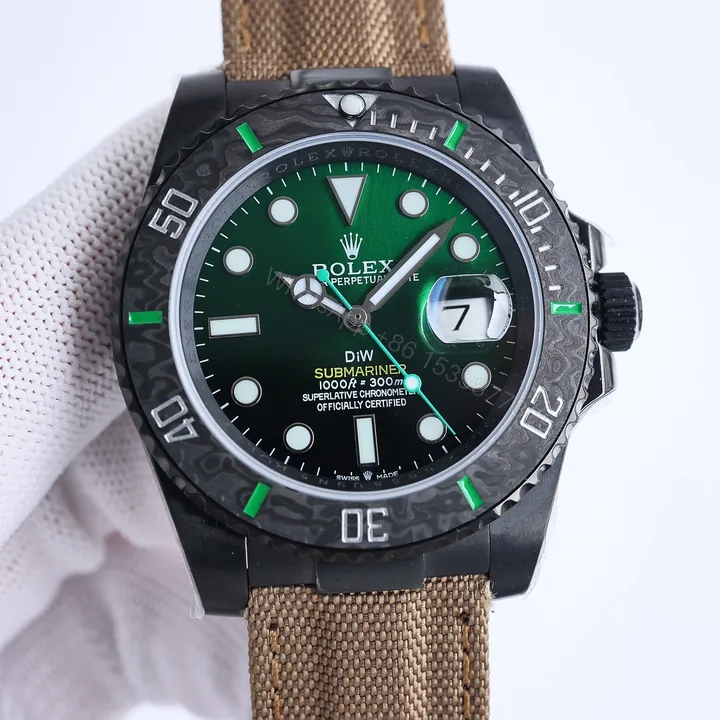 View 1 of ROLEX一比一DiW綠面水鬼腕錶 碳纖維紋理潛水運動男士手錶
