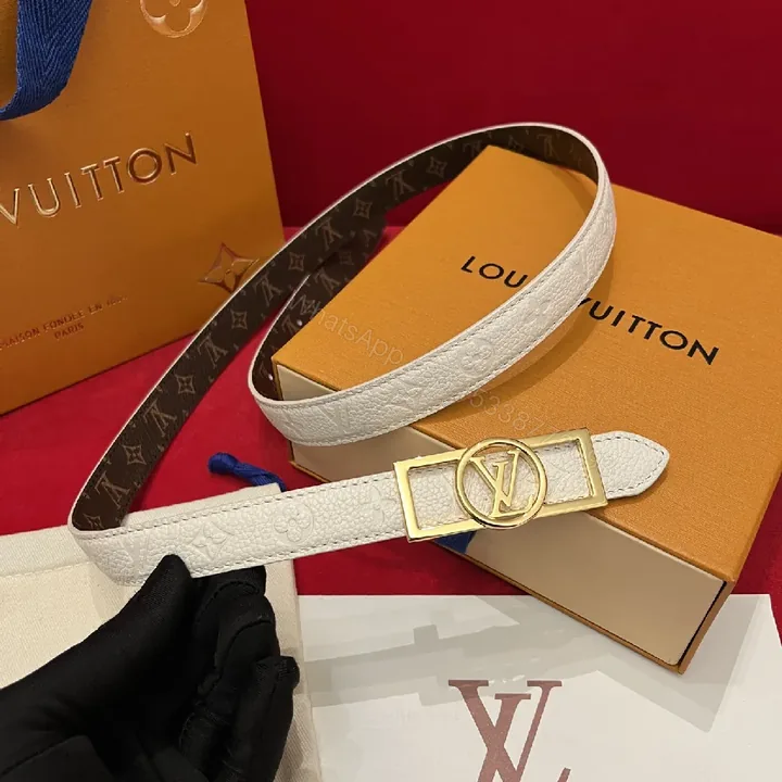 View 1 of White Textured Leather Belt with Gold Buckle