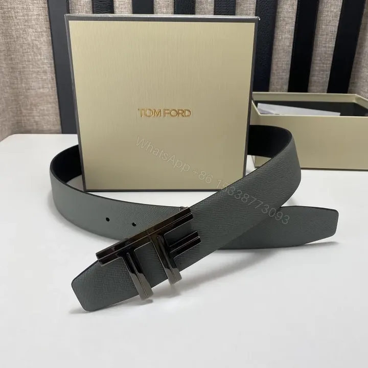 View 1 of Graphite Calfskin Minimalist Belt â€“ Tom Ford Style, 35mm buckle