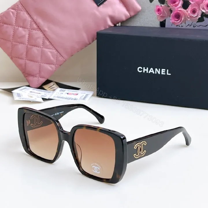 View 1 of Oversized Square Sunglasses with Gold Logo Emblems