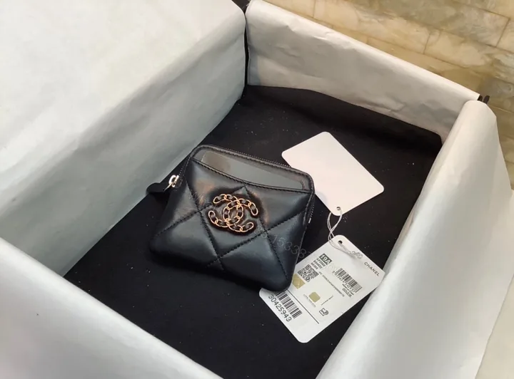 View 1 of ChanelA貨菱格翻蓋零錢包女士款黑色復古鏈條迷你精品卡包