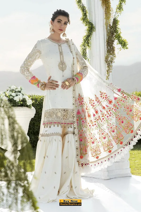 View 1 of Maria B Off White Embroidered Dress Master Replica 2020
