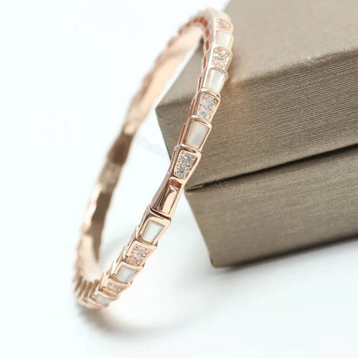 View 1 of Bvlgari 18K Rose Gold Serpenti Viper Mother of Pearl Diamond Bracelet