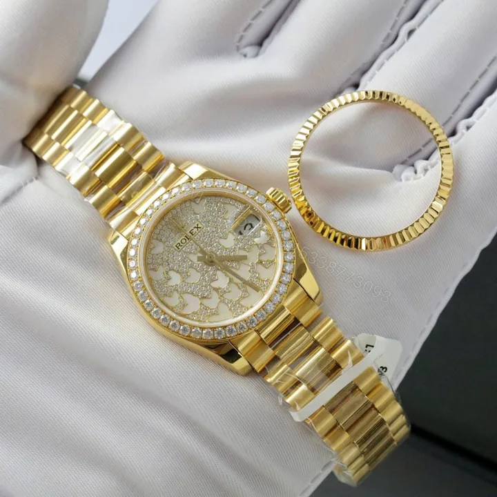 View 1 of Rolex Datejust 31mm Butterfly Dial Gold Wrapped 18K + Moissanite Diamonds Super Clone