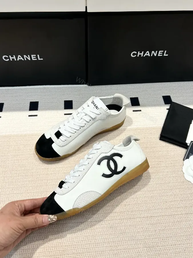 View 1 of White Leather Sneaker with Bold Logo, Gum Sole, Luxury Chic