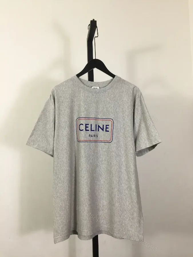 View 1 of Gray Knit Tee with Subtle Logo, Casual Luxe Top
