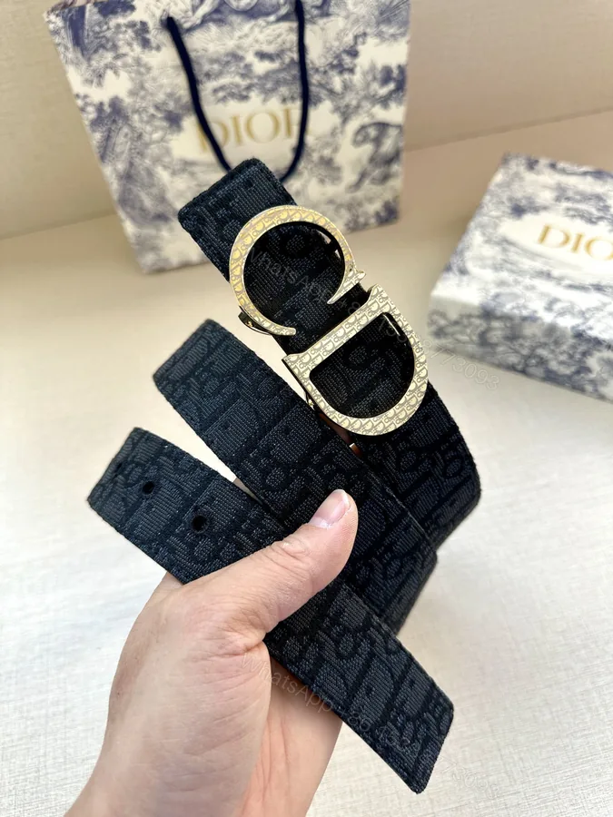 View 1 of Dior A貨 男款 Oblique老花帆布皮帶 金色CD扣 百搭精品款