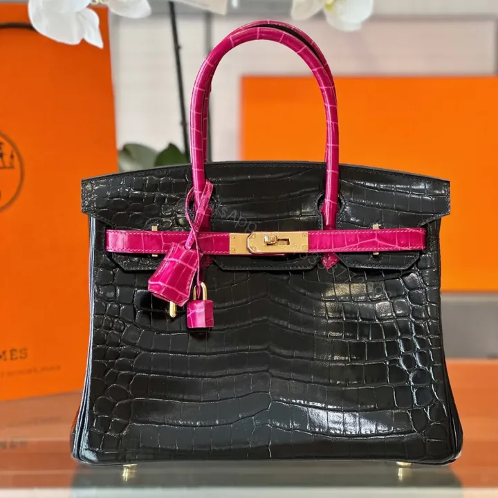 View 1 of HN 30 Black/Pink Genuine Crocodile Leather – Custom Made