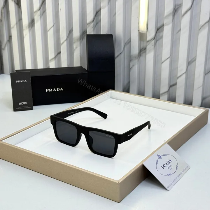 View 1 of Prada Square Black Sunglasses Flat-Top UV Protection