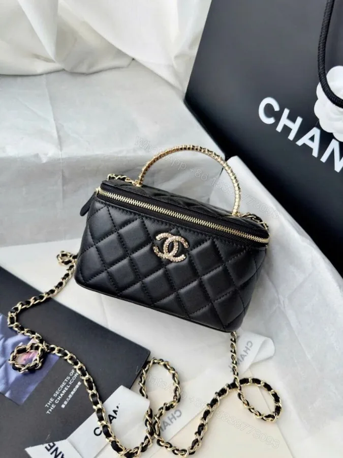 View 1 of Vanity Case With Logo Top Handle Bag Black