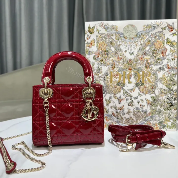 View 1 of Dior Lady Mini Super Quality Women’s Handbag, Glossy Red, 17cm