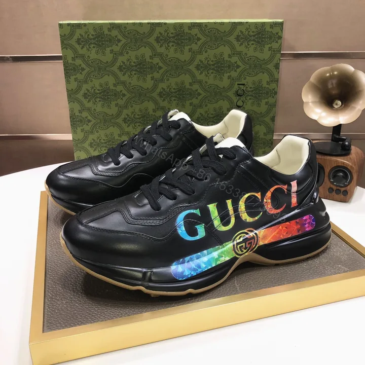 View 1 of Gucci高仿黑色男款運動鞋 彩虹Logo設計厚底潮流鞋