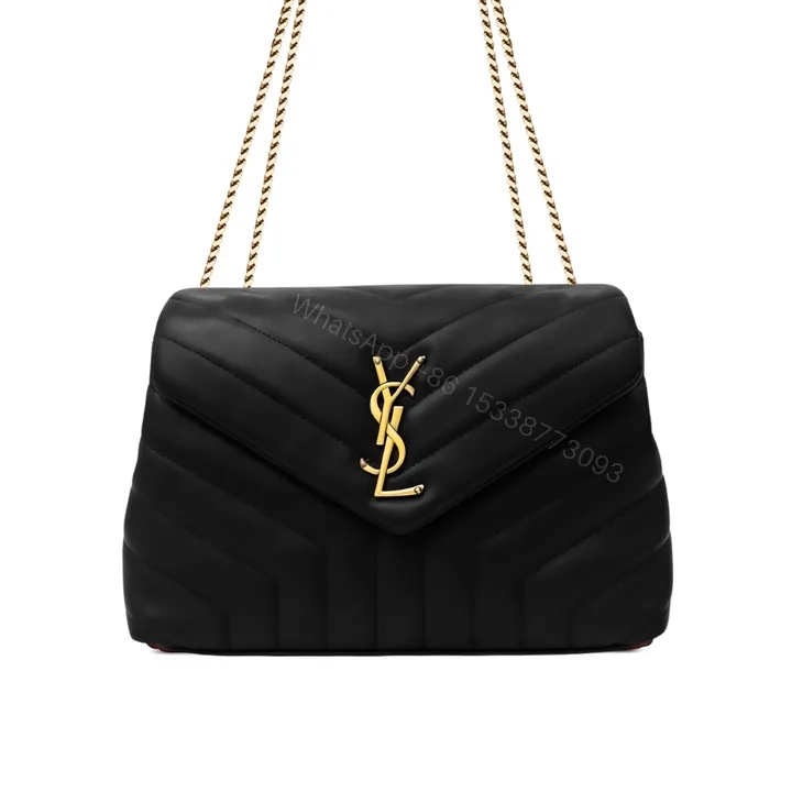 View 1 of Saint Laurent Loulou Medium Chain Bag In Matelassé Y Black Gold 26Cm
