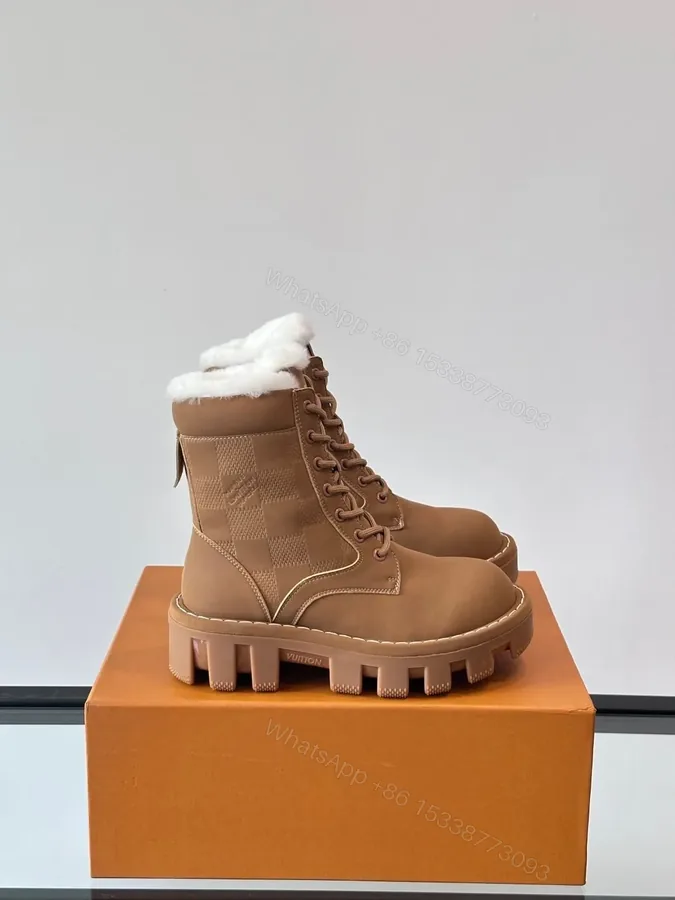 View 1 of LV Men Tan Leather Fur-Lined Boots