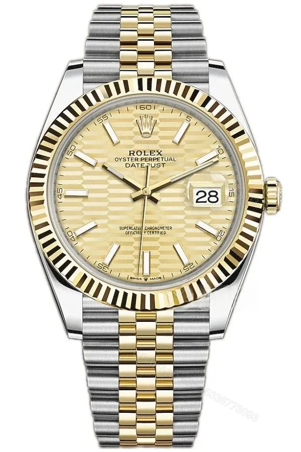 View 1 of Rolex Datejust M126333-0022 Water Ripple Gold Dial 1:1 Replica Jubilee 41MM 3235 Movement Super Clone Watch