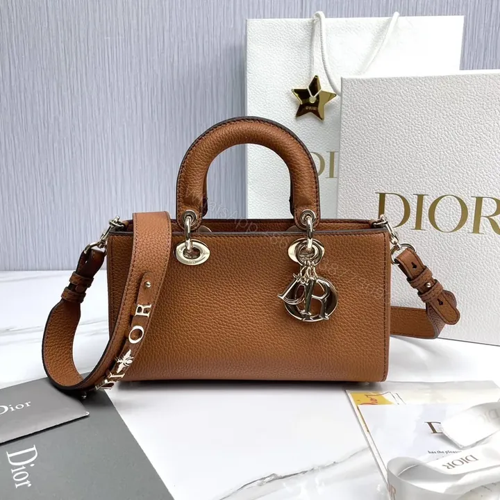 View 1 of Caramel Leather Satchel: Dior-Inspired, Convertible, Gold Charm