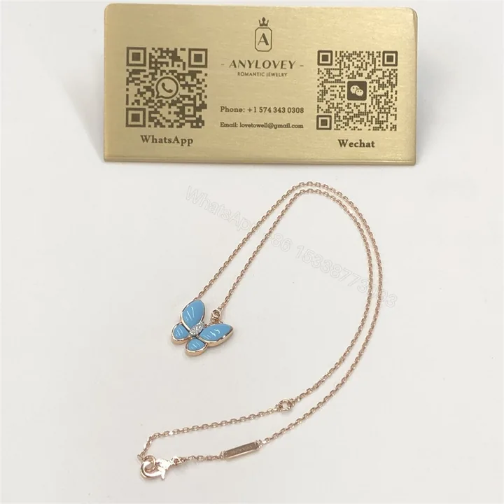 View 1 of Van Cleef & Arpels Turquoise Diamonds Two Butterfly Pendant Necklace VCARP7UP00