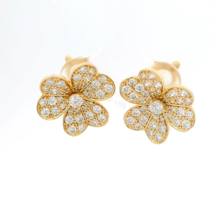 View 1 of 18K VCA Frivole Gold Flower Diamond Earrings
