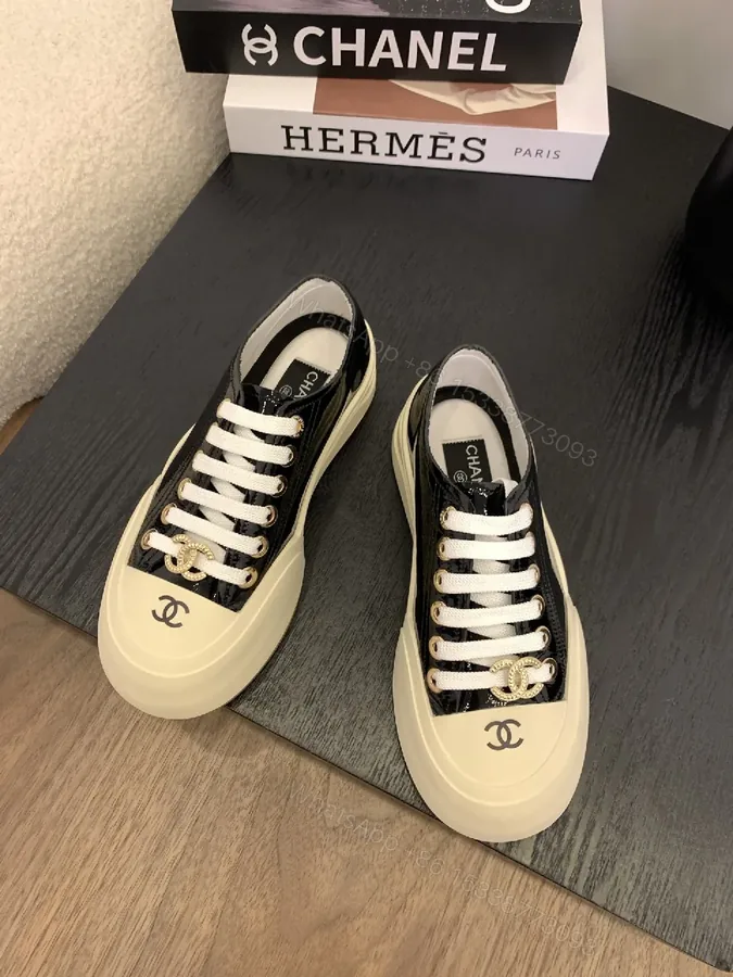 View 1 of Glossy Black Patent Sneaker with Cream Toe Cap - Luxe High-Top