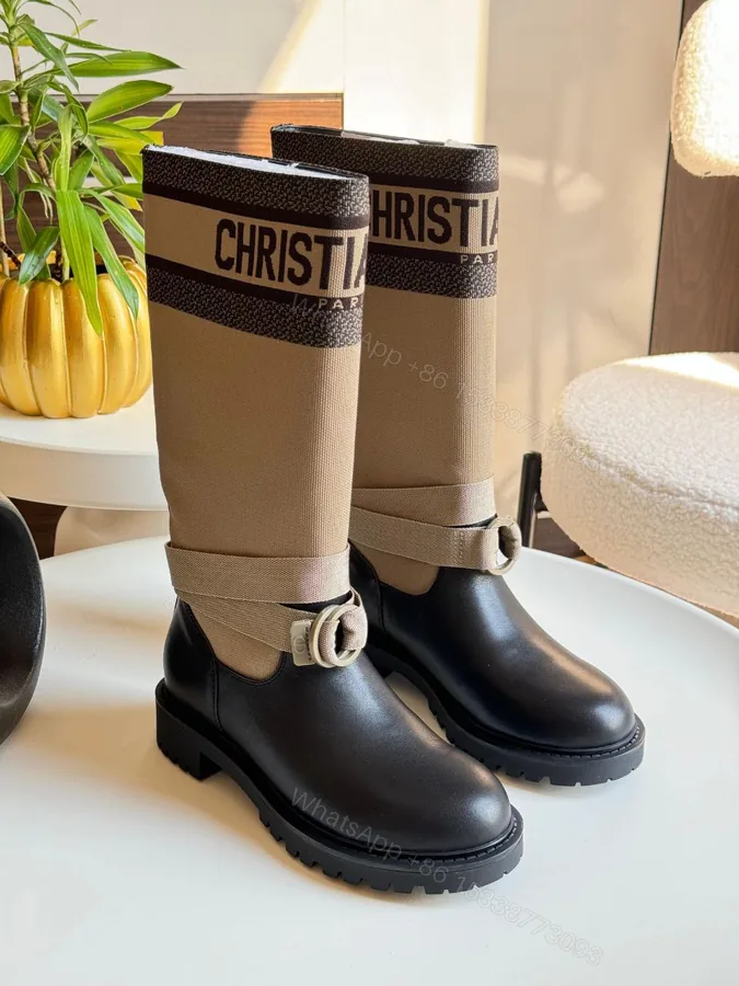 View 1 of Dior Leather and Canvas D-Major Mid-Calf Bootsf