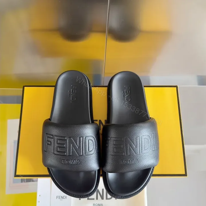 View 1 of Fendi Leather Slide Sandals: Minimalist Luxe Comfort