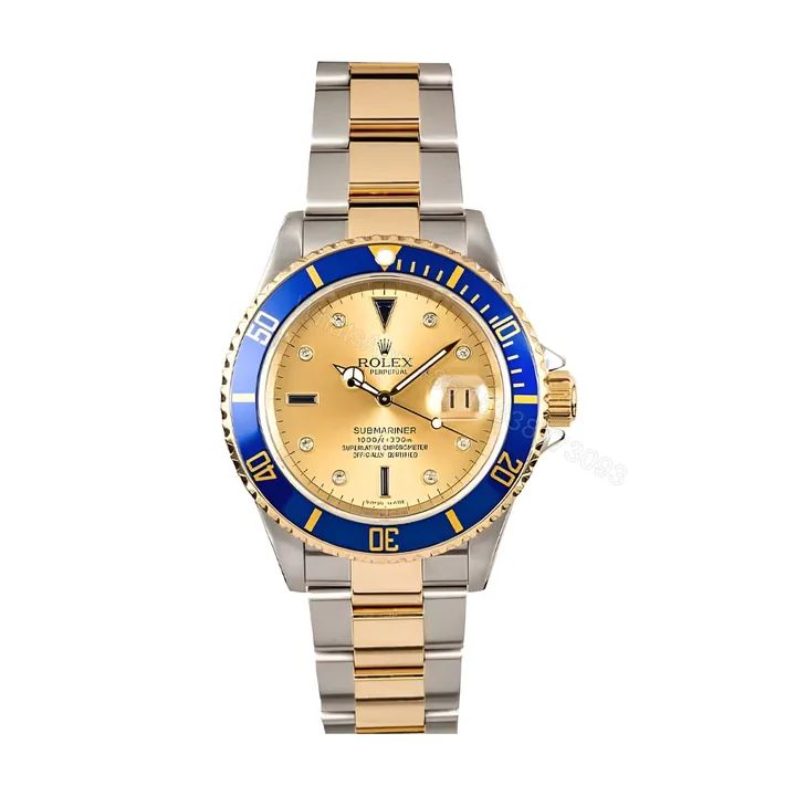 View 1 of Rolex Submariner Serti Two Tone Stainless Steel Gold Diamond 16613 Replica