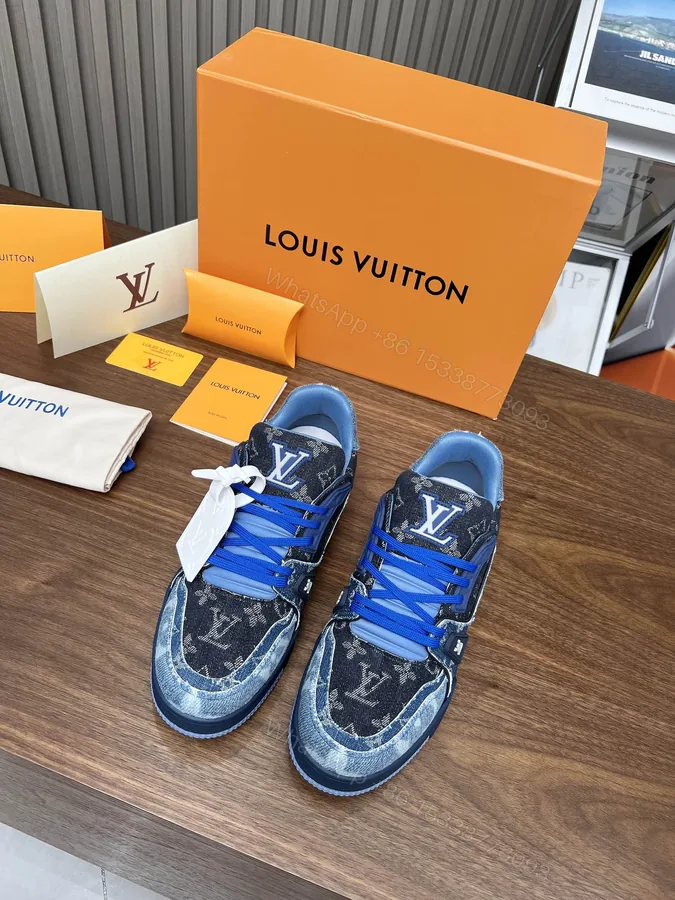 View 1 of LV 一比一老花丹寧運動鞋 藍色拼接潮流款 復古街頭風