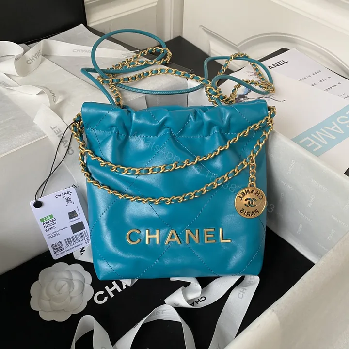 View 1 of CHANEL 精品仿製湖藍束口包 女士金鏈款 活力亮色休閒風設計