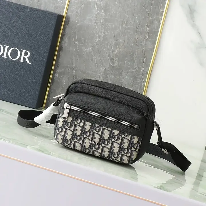 View 1 of Compact Luxury Crossbody with Monogram Motif, Calfskin Accent