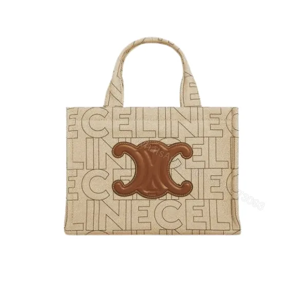 View 1 of CELINE SMALL CABAS THAIS IN TEXTILE WITH ALL-OVER PRINT NATURAL TAN 25CM