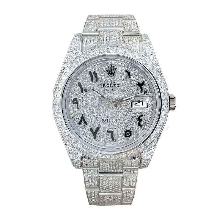 View 1 of Rolex Datejust 116300 White Gold Diamond Arabic Dial Iced Out Replica