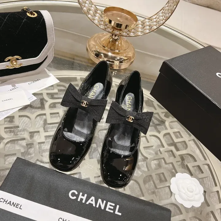 View 1 of Chanel-Inspired Black Patent Bow Loafers â€“ Signature Comfort