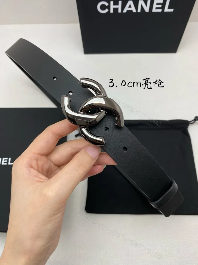 View 1 of CHANEL 高仿女款 3.0cm雙C扣黑色牛皮腰帶 百搭時尚皮帶