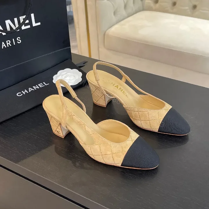 View 1 of Quilted Slingback Heels: Two-Tone, Block Heel, Luxe Style