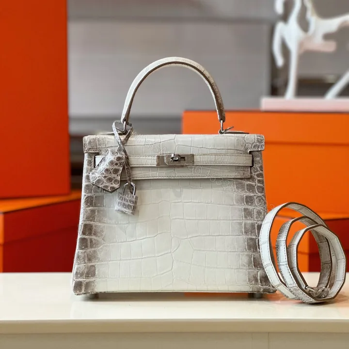 View 1 of Hermes Kelly 25 Himalaya Albino Genuine Crocodile Leather Palladium Hardware