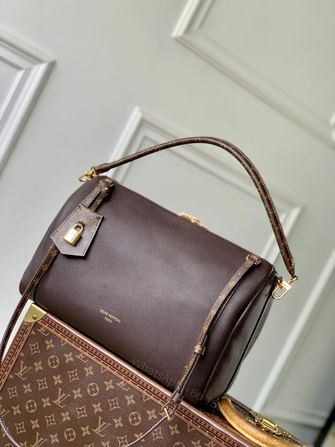 View 1 of LV 原單 深棕色皮革 手提單肩包 老花拼接款