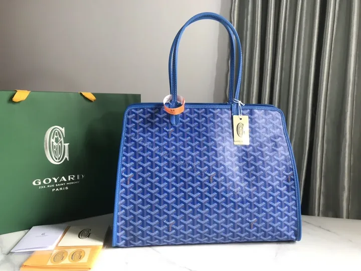 View 1 of Blue Goyard-Inspired Patterned Handbag: Luxe Everyday Tote