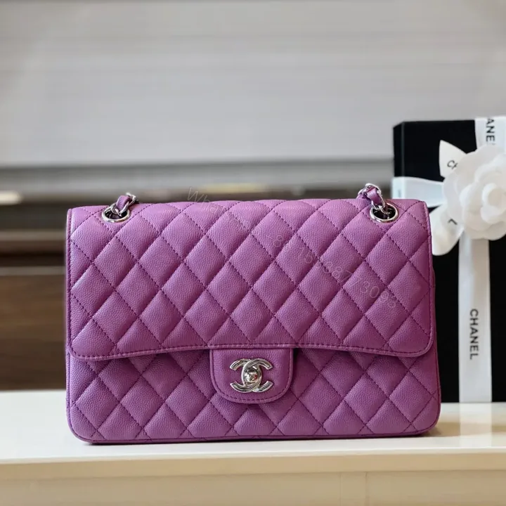 View 1 of Chanel Classic Handbags Woman’s Purple Lock Silver 25cm