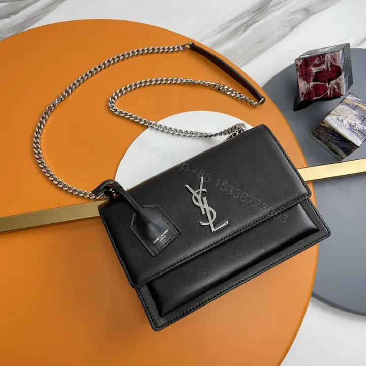 View 1 of Compact Black Leather Crossbody with YSL Monogram Crossbody Bag