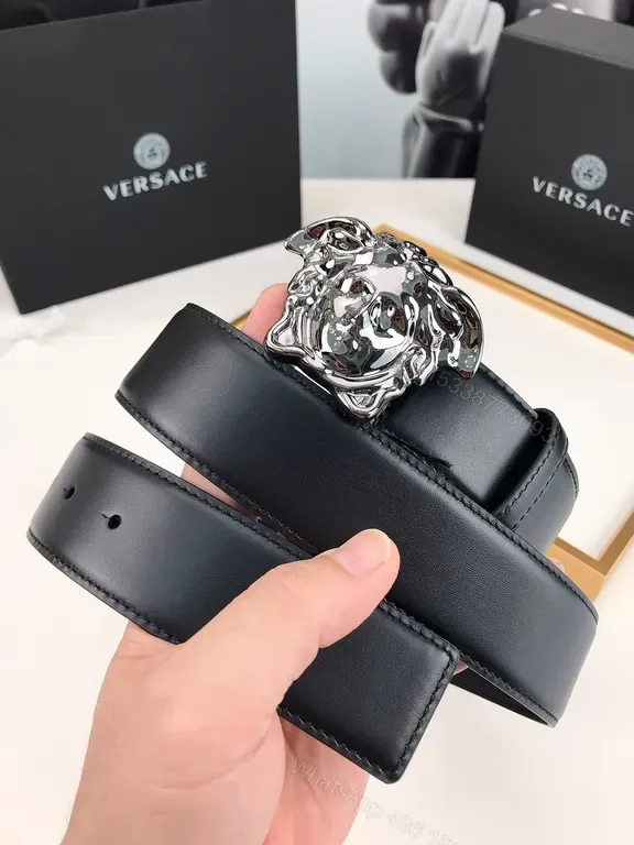 View 1 of Medusa Buckle Leather Belt: Premium Full-Grain Black Leather Belt