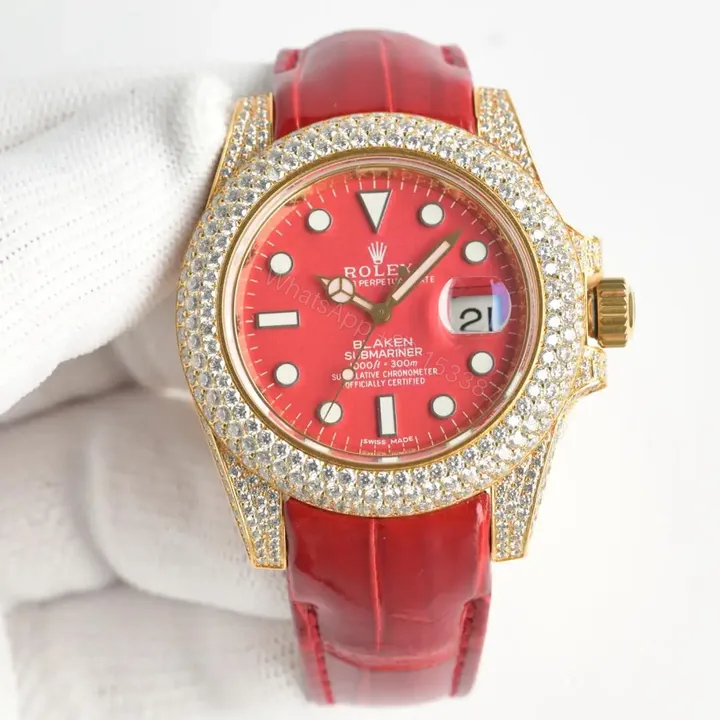 View 1 of Fake Rolex Submariner Red Diamond Dial 3CT Bezel 16610-ICE-0001
