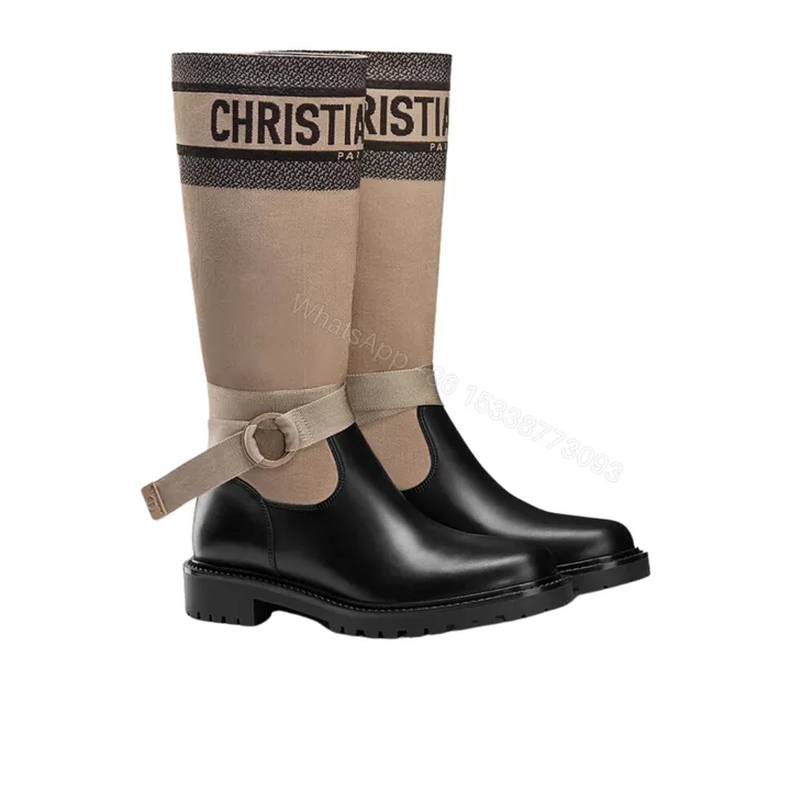 View 1 of DIOR D MAJOR BOOT FABRIC AND CALFSKIN IN TAUPE AND BLACK KCI611SCN S46X