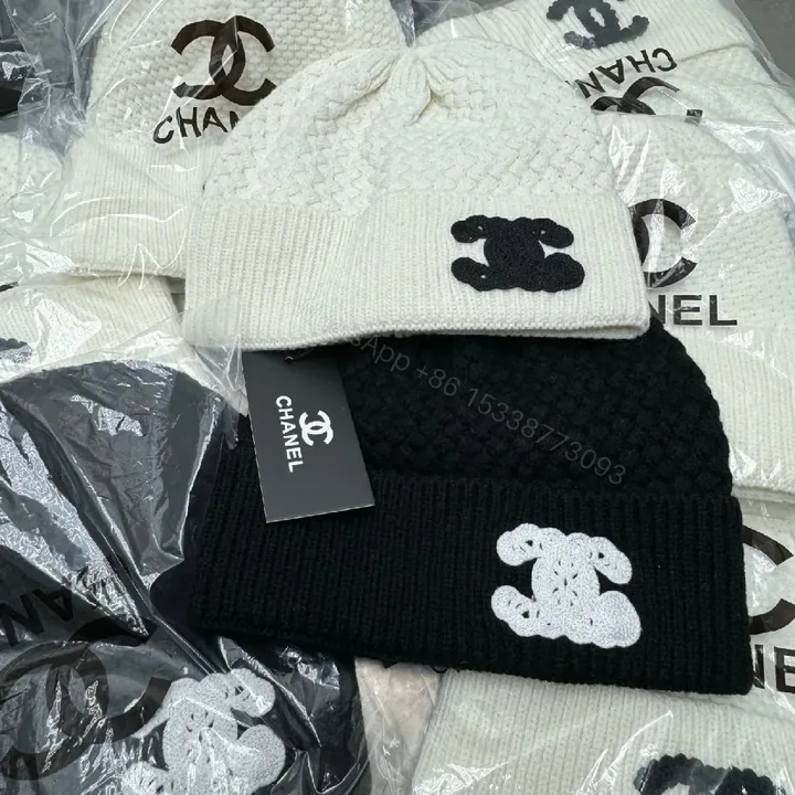 View 1 of Cozy Knit Beanie - Premium Logo Embroidery, Black/Off-White, Urban Luxe