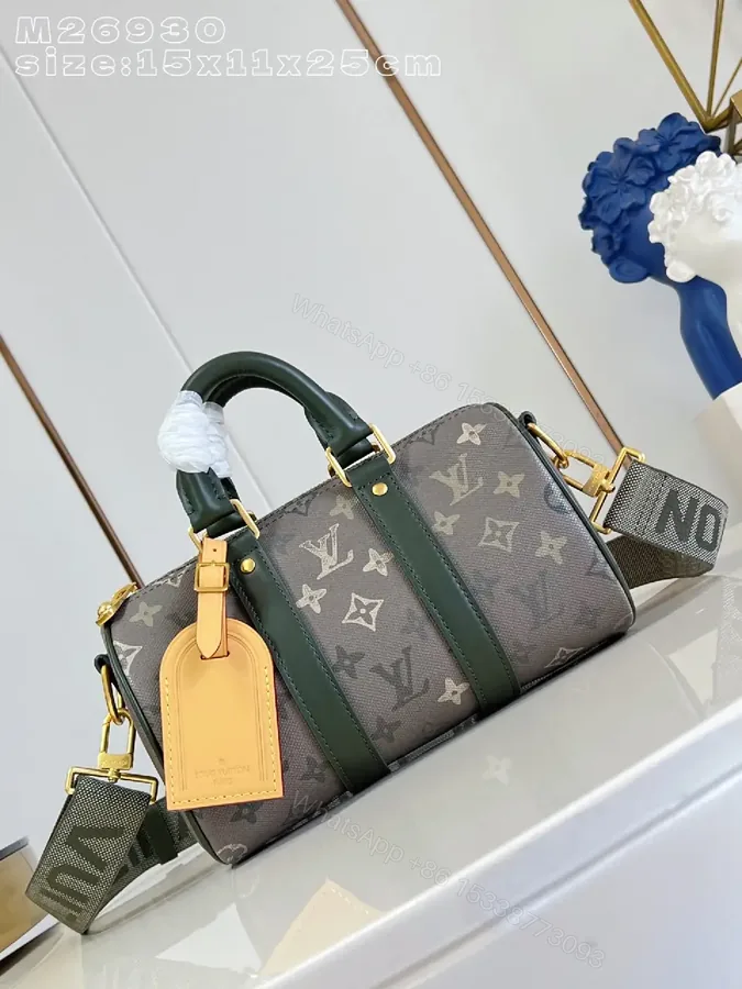 View 1 of Green Leather-Trim Satchel: Monogram Modern Luxury Bag