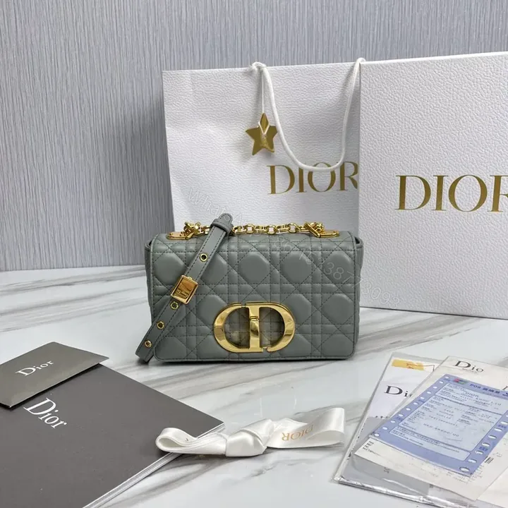 View 1 of Chic Gray Quilted Lambskin Bag with Gold Hardware